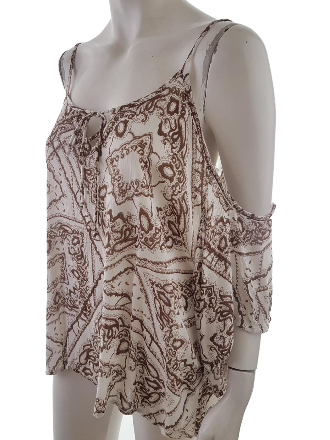 20190717_110942.jpg Cream Rozmiar 42 Kolor Biały Damask Paisley Keyhole Crew Neck Bluzka Krótki rękaw Materiał Wiskoza 100%