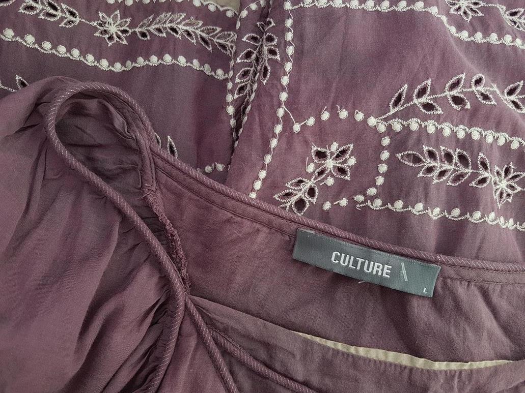 Culture Rozmiar L Kolor Fioletowy Kwadratowy dekolt Sukienka Mini Rękaw 3/4 Krótka Materiał Bawełna