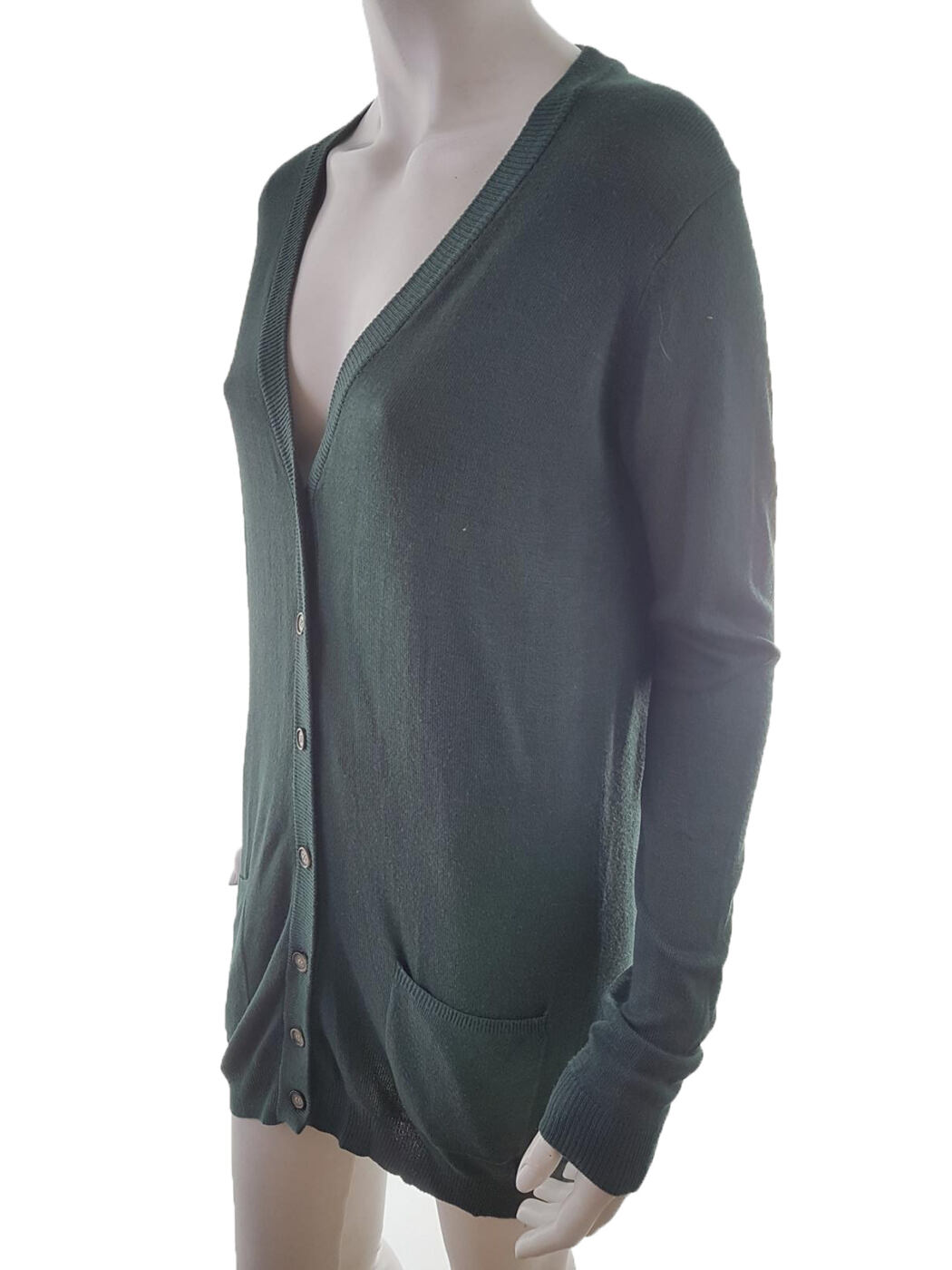 Pull and Bear Rozmiar S Kolor Zielony W serek Długi Zapinany Kardigan Długi rękaw Materiał Rayon Pull and Bear Rozmiar S Kolor Zielony W serek Długi Zapinany Kardigan Długi rękaw Materiał Rayon
