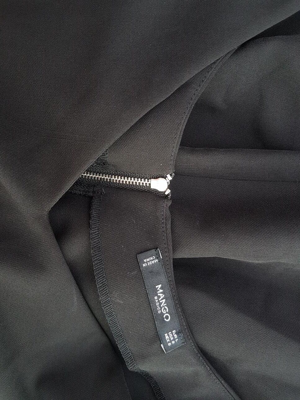 Mango Rozmiar L Kolor Czarny W serek Sukienka Sheath Krótki rękaw Do Kolan