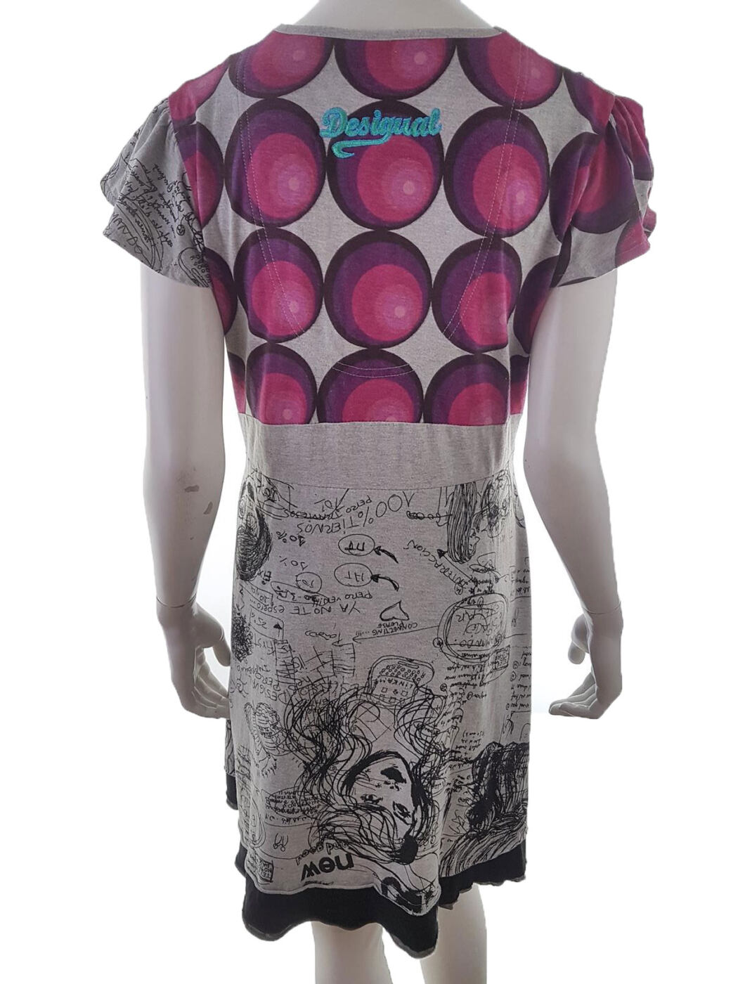 DESIGUAL Rozmiar XL Kolor Szary W serek Sukienka Sweterkowa Krótki rękaw Do Kolan DESIGUAL Rozmiar XL Kolor Szary W serek Sukienka Sweterkowa Krótki rękaw Do Kolan