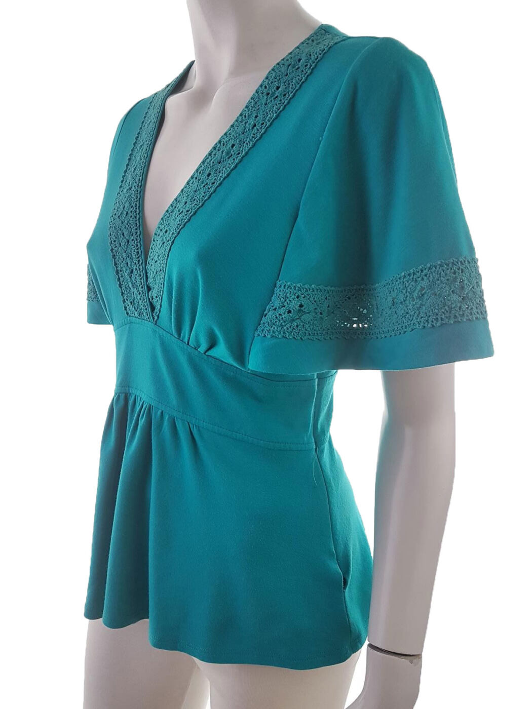 Fever London Rozmiar 38 Kolor Turkusowy W serek Bluzka Peplum Krótki rękaw Materiał Rayon
