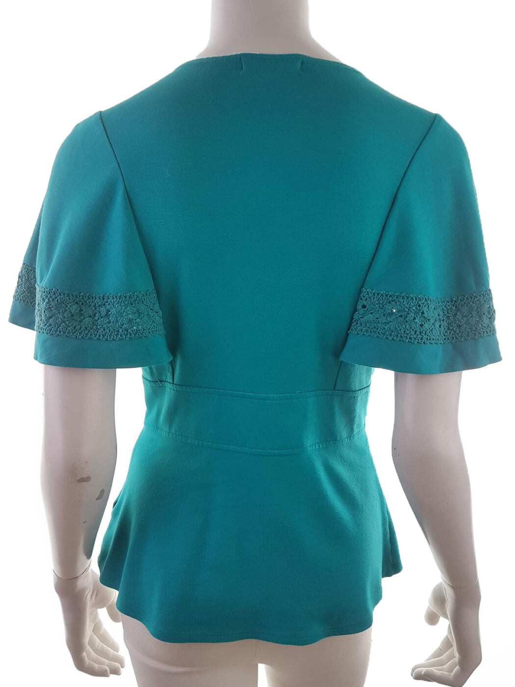 Fever London Rozmiar 38 Kolor Turkusowy W serek Bluzka Peplum Krótki rękaw Materiał Rayon