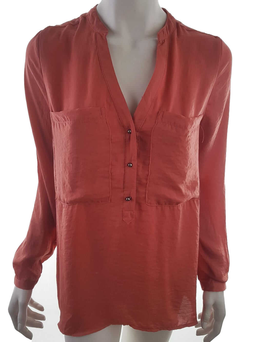 Flash Woman Rozmiar S Kolor Czerwony Split Crew Neck Tunika Popover Bluzka Długi rękaw