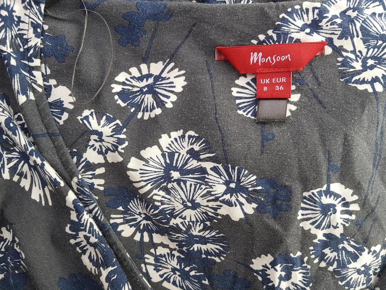 Monsoon Rozmiar 36 Kolor Szary W serek Sukienka A-Line Rękaw 3/4 Do Kolan