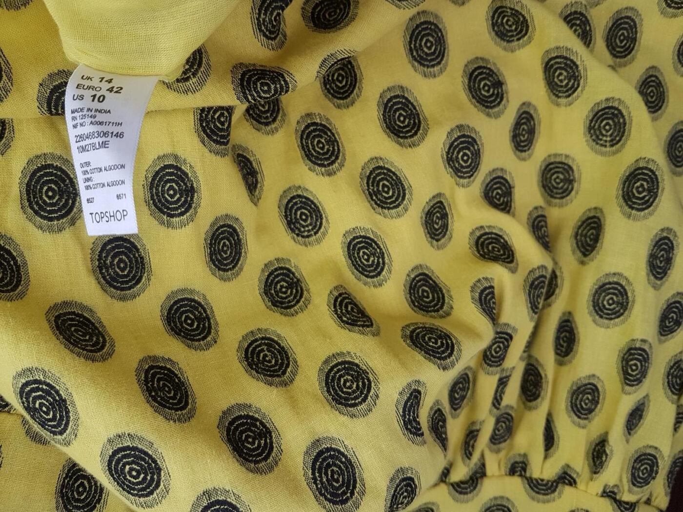 Topshop Rozmiar 42 Kolor Żółty Geometryczny Okrągły dekolt Sukienka Ołówkowa Bezrękawnik Do Kolan Materiał Bawełna 100% Topshop Rozmiar 42 Kolor Żółty Geometryczny Okrągły dekolt Sukienka Ołówkowa Bezrękawnik Do Kolan Materiał Bawełna 100%