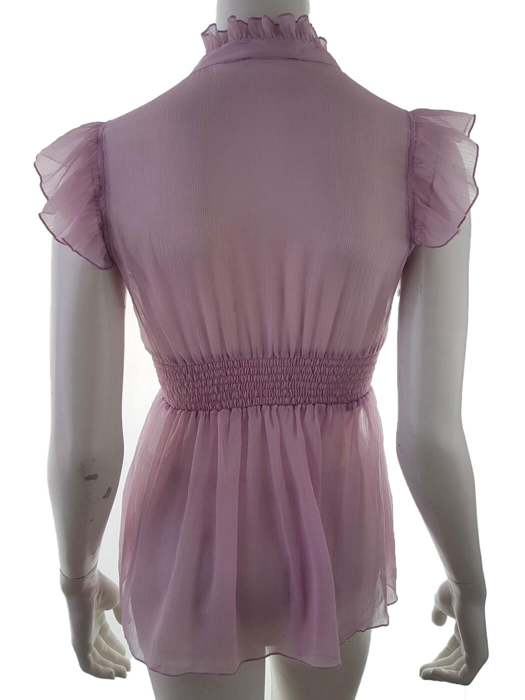 Vila Rozmiar XS Kolor Różowy Keyhole Crew Neck Bluzka Peplum Krótki rękaw