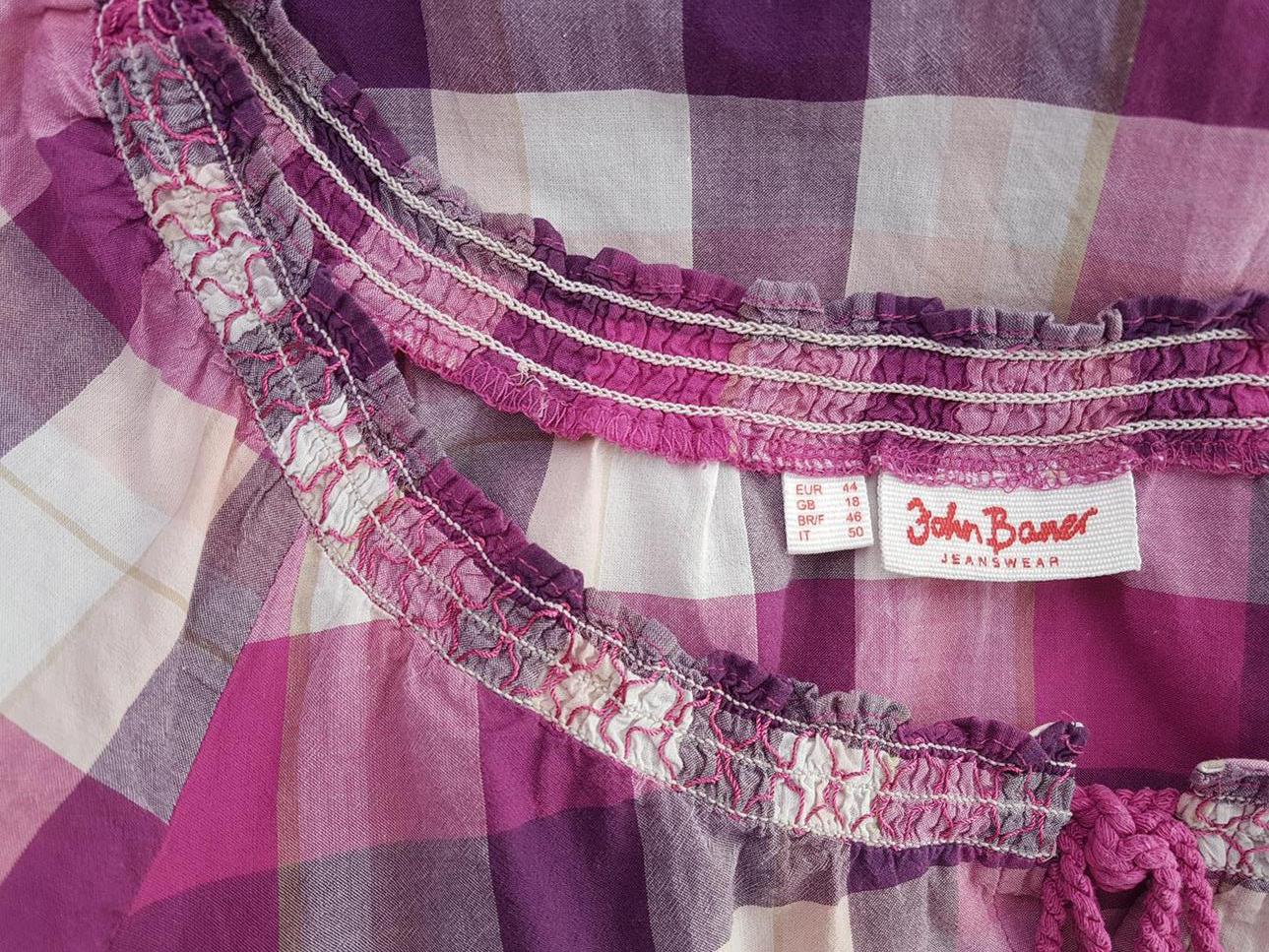 20190724_132930_r1.jpg John Baner Rozmiar 44 Kolor Różowy Krata Keyhole Crew Neck Bluzka Krótki rękaw Materiał Bawełna 100%