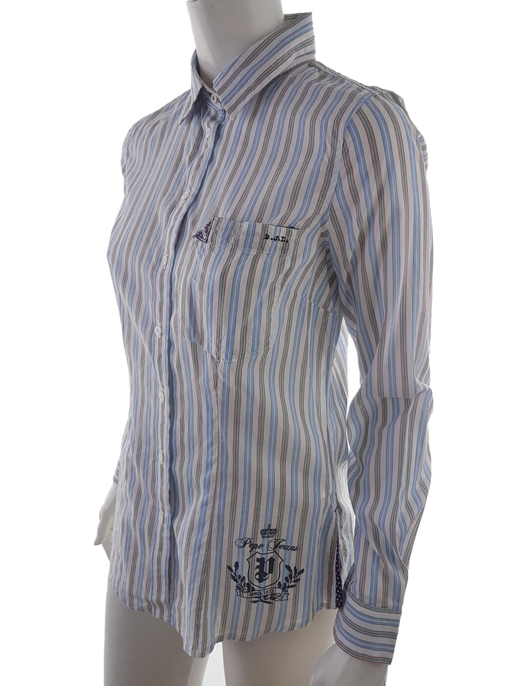 Pepe jeans Rozmiar M Kolor Niebieski Pasy Kołnierz Tunika Zapinana Bluzka Długi rękaw Materiał Bawełna 100% Pepe jeans Rozmiar M Kolor Niebieski Pasy Kołnierz Tunika Zapinana Bluzka Długi rękaw Materiał Bawełna 100%