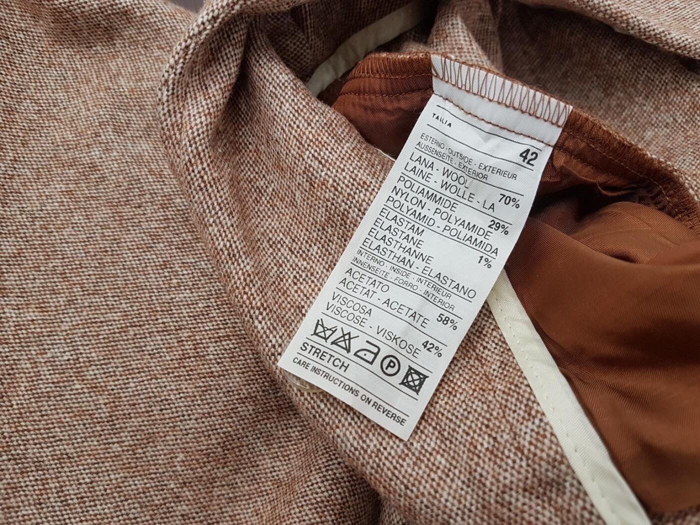 20190730_150341.jpg Sisley Rozmiar 38 (42) Kolor Brązowy Spodnie Eleganckie Materiał Wełna