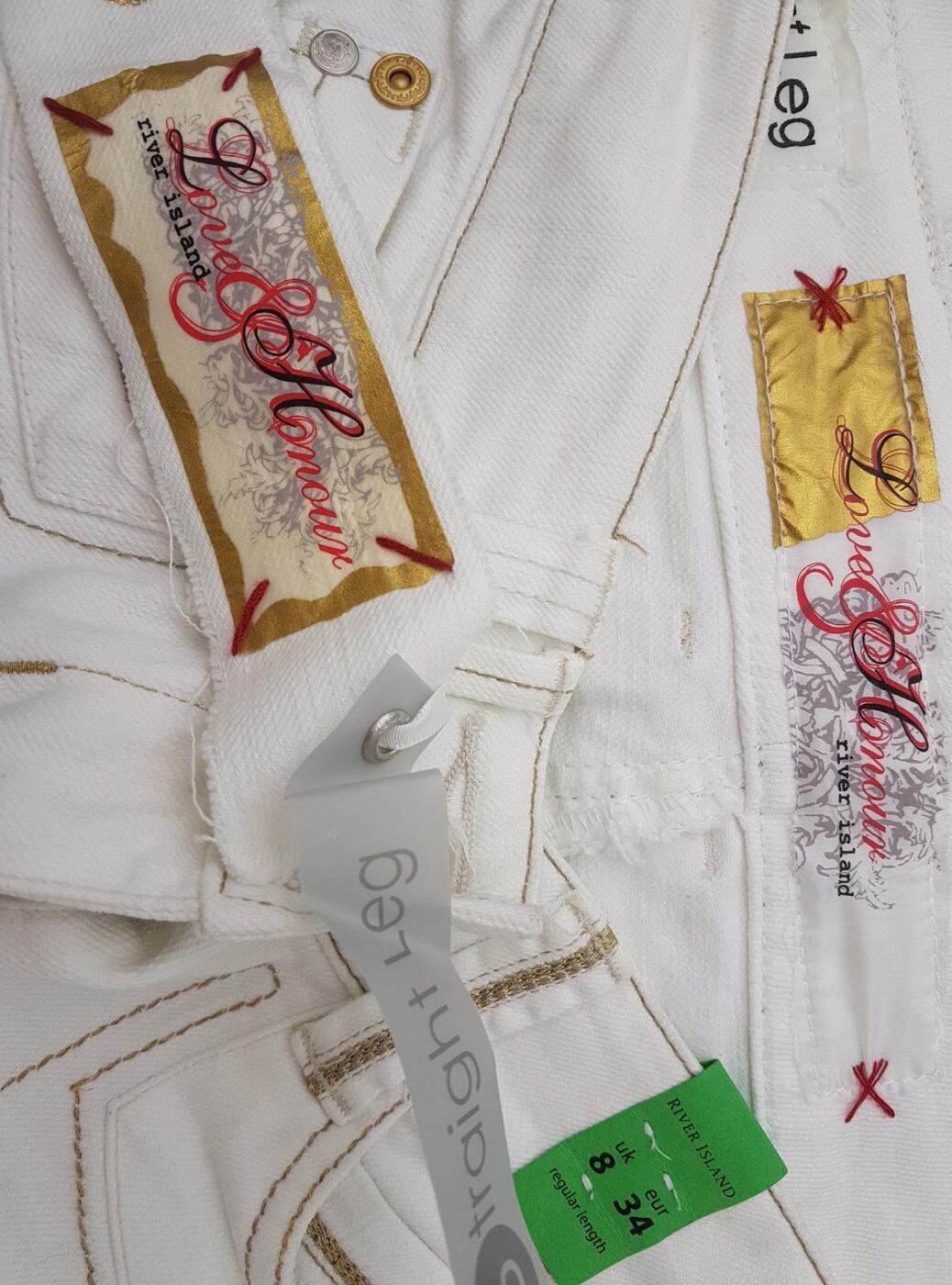 20190730_155721.jpg River island Rozmiar 34 Kolor Biały Spodnie Casual Materiał Bawełna