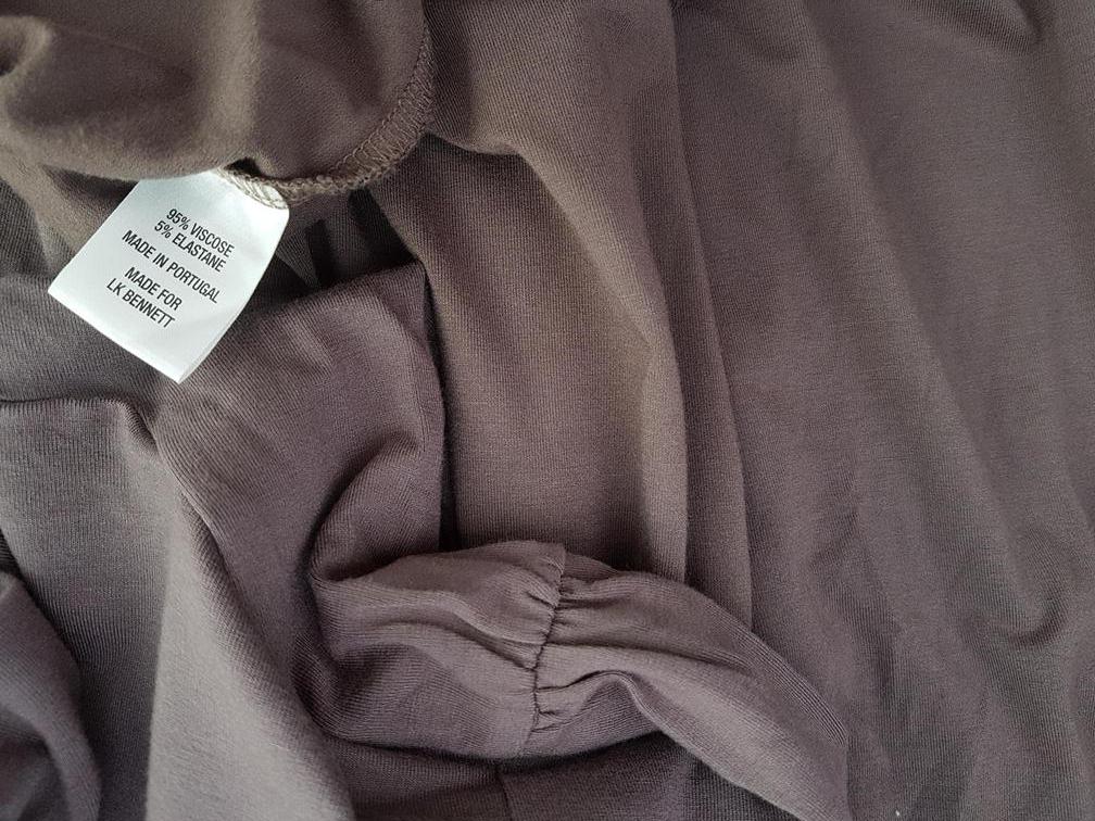 L.K. BENNETT Rozmiar 42 (14) Kolor Brązowy W serek Sukienka Sheath Rękaw 3/4 Midi Materiał Wiskoza