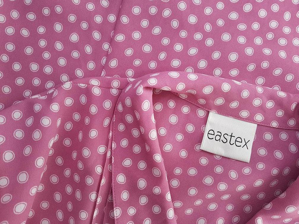 20190806_124410_r1.jpg Eastex Rozmiar 42 (16) Kolor Różowy Grochy Kołnierz Bluzka Zapinana Krótki rękaw