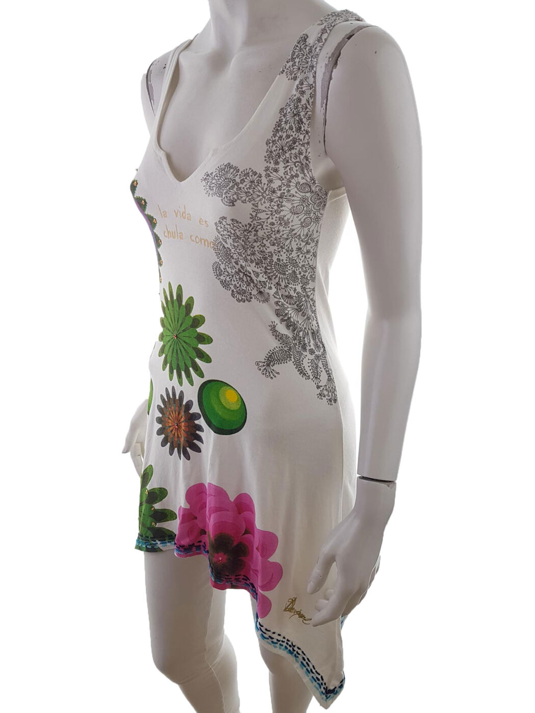 DESIGUAL Rozmiar XS Kolor Biały Dekolt U Tunika Bluzka Bezrękawnik Materiał Bawełna DESIGUAL Rozmiar XS Kolor Biały Dekolt U Tunika Bluzka Bezrękawnik Materiał Bawełna