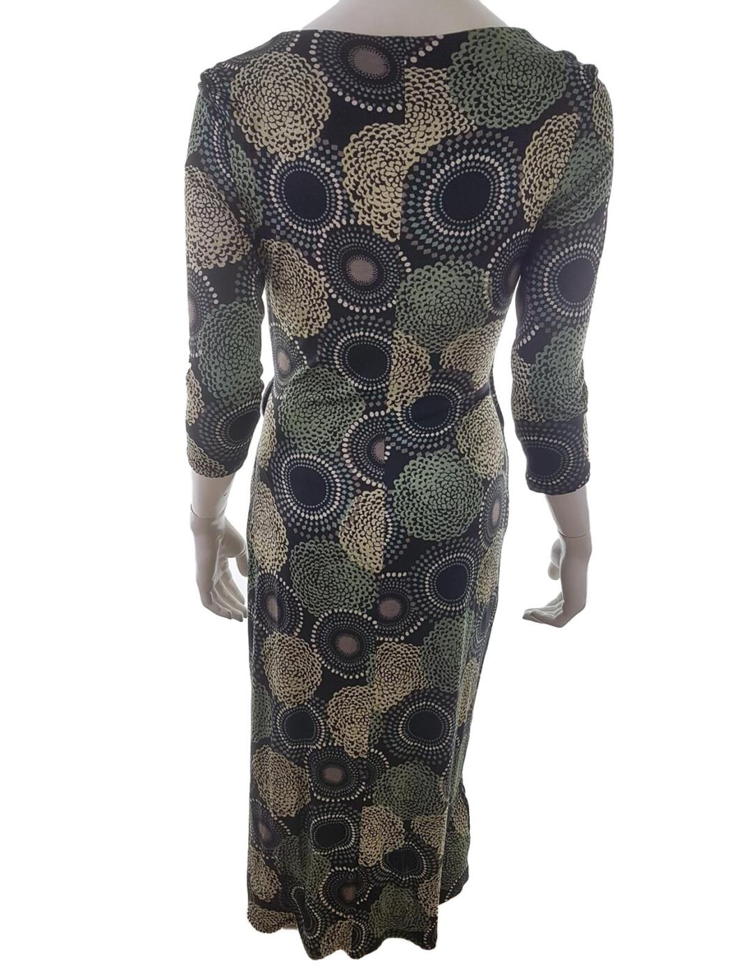 Planet Rozmiar 34 Kolor Czarny Geometryczny W serek Sukienka Zawijana Rękaw 3/4 Midi Materiał Wiskoza 100% Planet Rozmiar 34 Kolor Czarny Geometryczny W serek Sukienka Zawijana Rękaw 3/4 Midi Materiał Wiskoza 100%