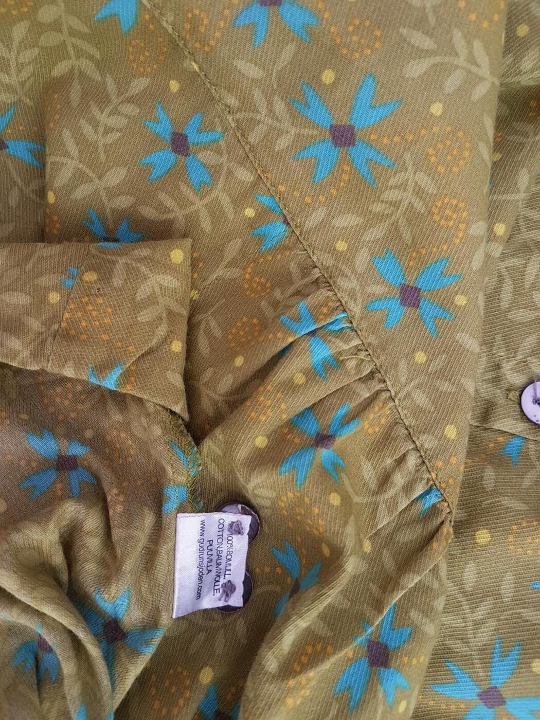 Gudrun Sjödén Rozmiar M Kolor Zielony Okrągły dekolt Sukienka Koszulowa Rękaw 3/4 Krótka Materiał Bawełna 100%