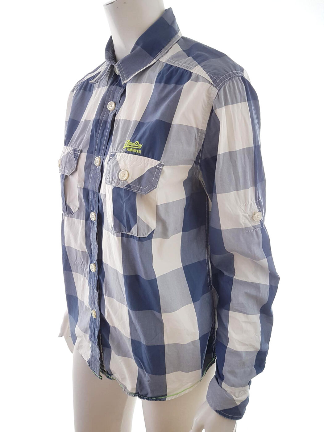 20190808_121601.jpg Superdry Rozmiar L Kolor Niebieski Krata Kołnierz Koszula Zapinana Bluzka Długi rękaw Materiał Bawełna 100%