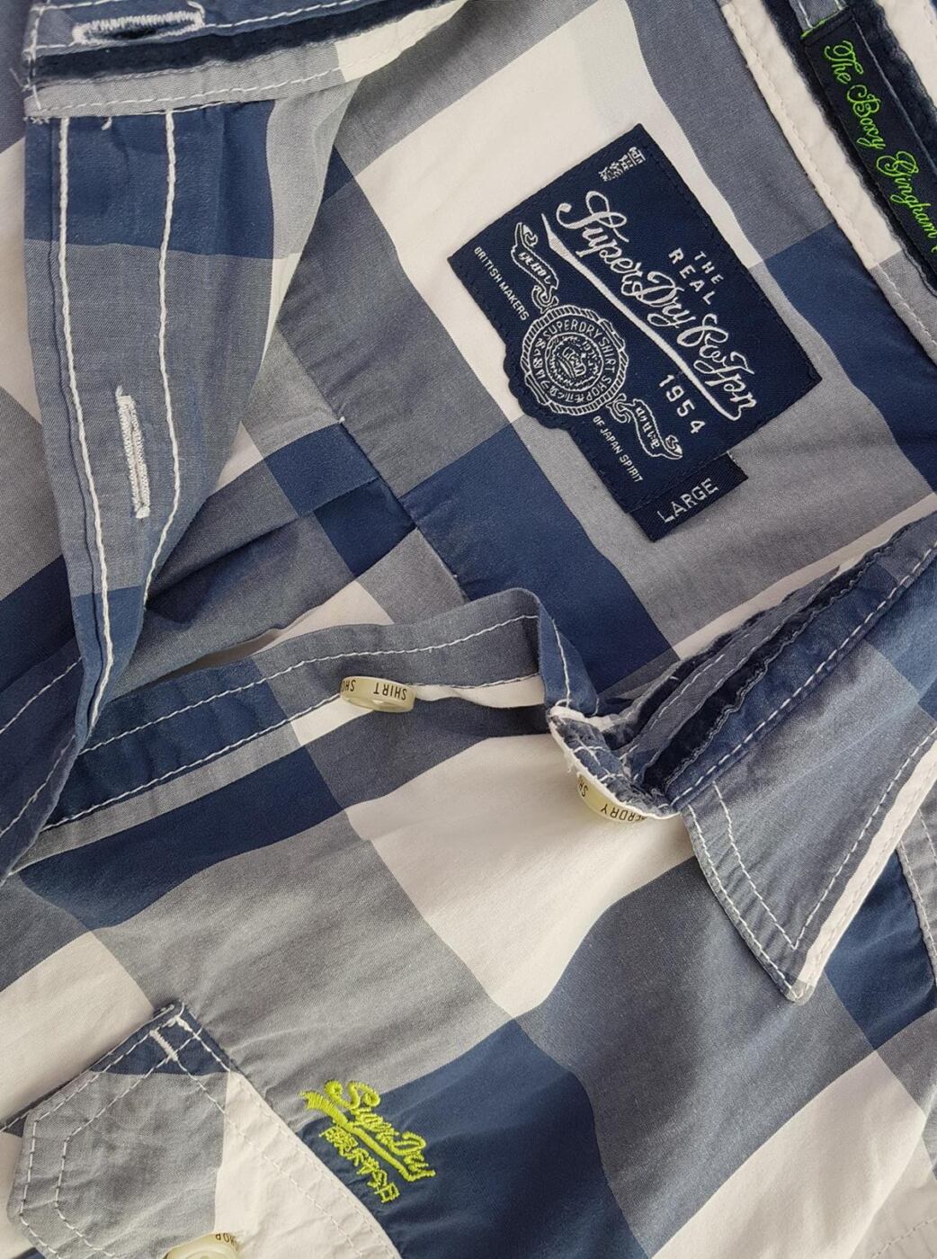 20190808_121635.jpg Superdry Rozmiar L Kolor Niebieski Krata Kołnierz Koszula Zapinana Bluzka Długi rękaw Materiał Bawełna 100%
