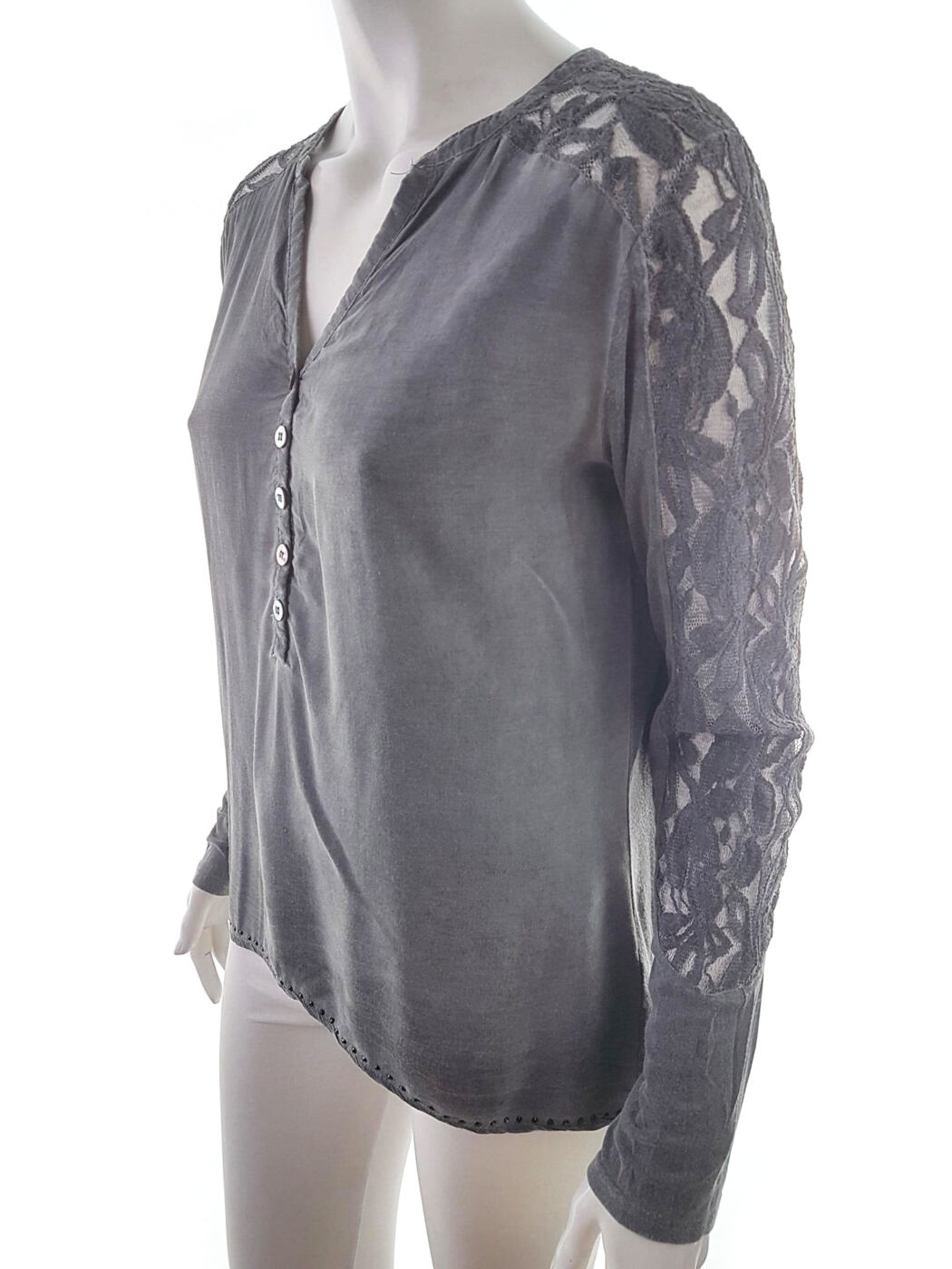 Lipo lipo Rozmiar 40/42 Kolor Szary Split Crew Neck Tunika Popover Bluzka Długi rękaw Materiał Wiskoza 100% Lipo lipo Rozmiar 40/42 Kolor Szary Split Crew Neck Tunika Popover Bluzka Długi rękaw Materiał Wiskoza 100%