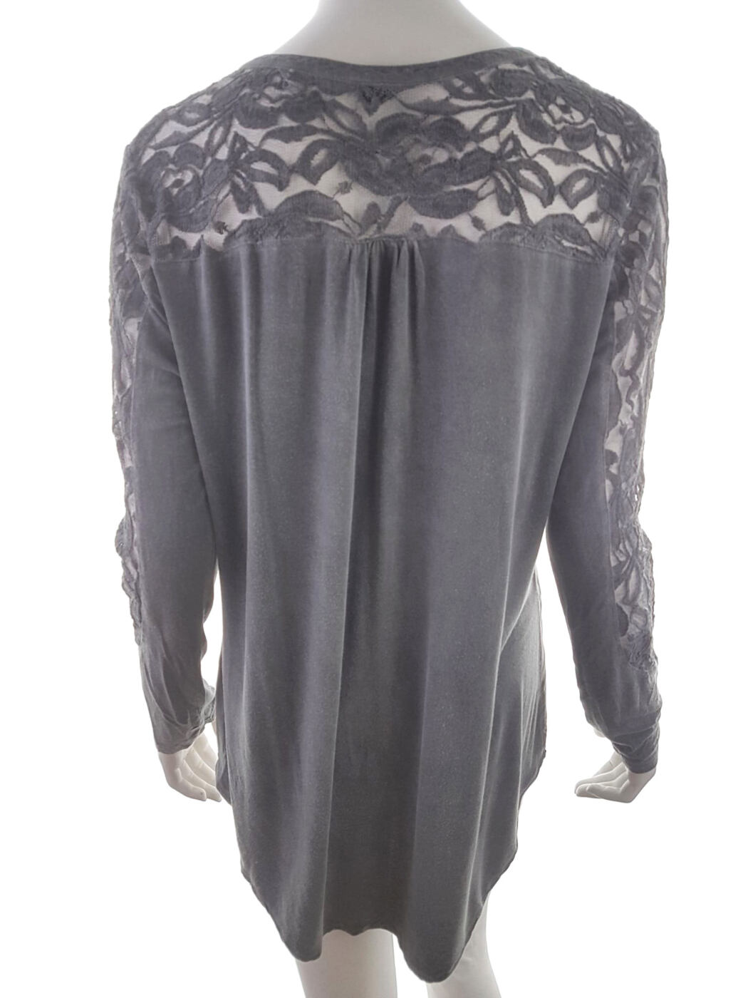 Lipo lipo Rozmiar 40/42 Kolor Szary Split Crew Neck Tunika Popover Bluzka Długi rękaw Materiał Wiskoza 100% Lipo lipo Rozmiar 40/42 Kolor Szary Split Crew Neck Tunika Popover Bluzka Długi rękaw Materiał Wiskoza 100%