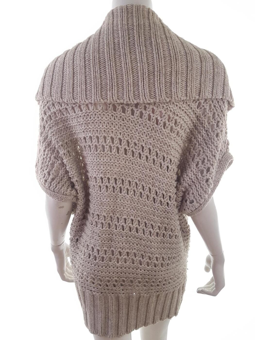 River island Rozmiar 38 (10) Kolor Beżowy High Neck Długi Zapinany Kardigan Krótki rękaw Materiał Akryl Cienka dzianina