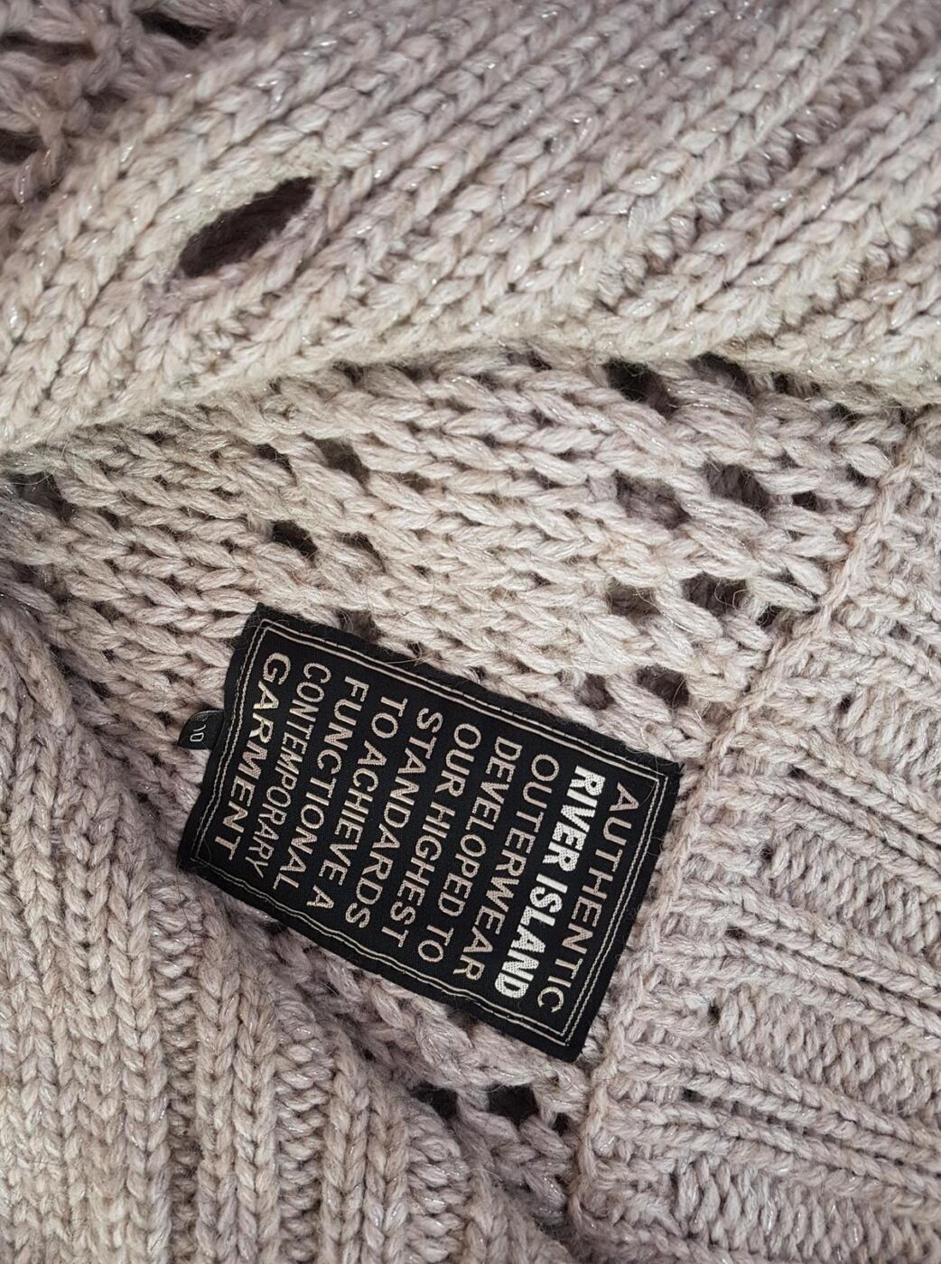 River island Rozmiar 38 (10) Kolor Beżowy High Neck Długi Zapinany Kardigan Krótki rękaw Materiał Akryl Cienka dzianina