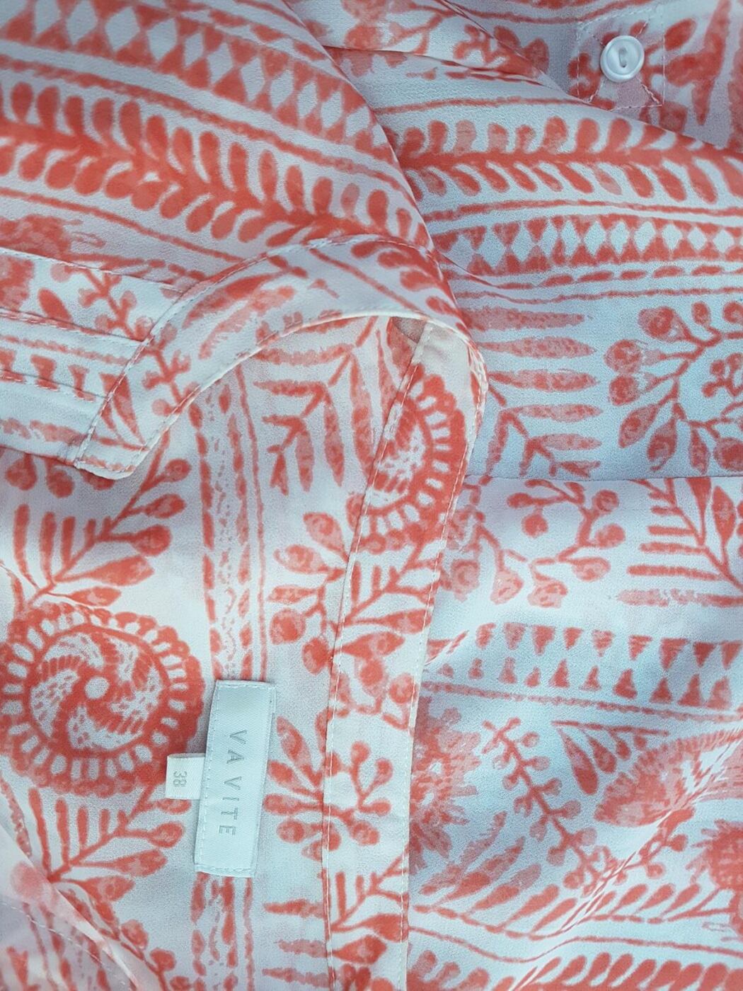VA VITE Rozmiar 38 Kolor Czerwony Paisley Split Crew Neck Tunika Bluzka Długi rękaw