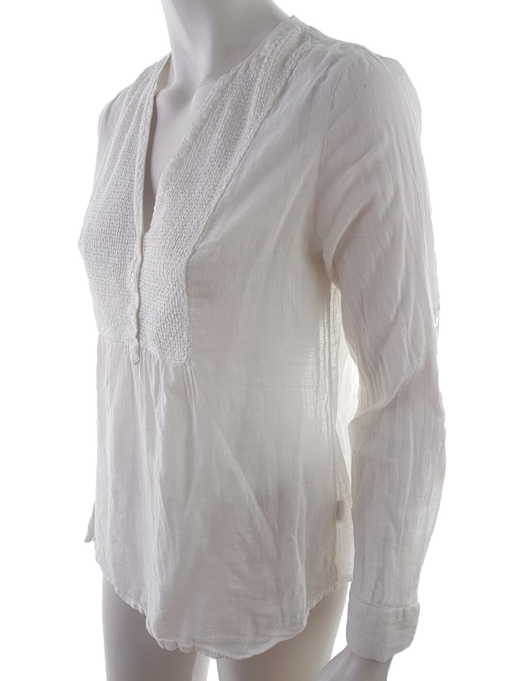 Gap Rozmiar XS Kolor Biały Split Crew Neck Bluzka Popover Guziki Długi rękaw Materiał Bawełna 100%