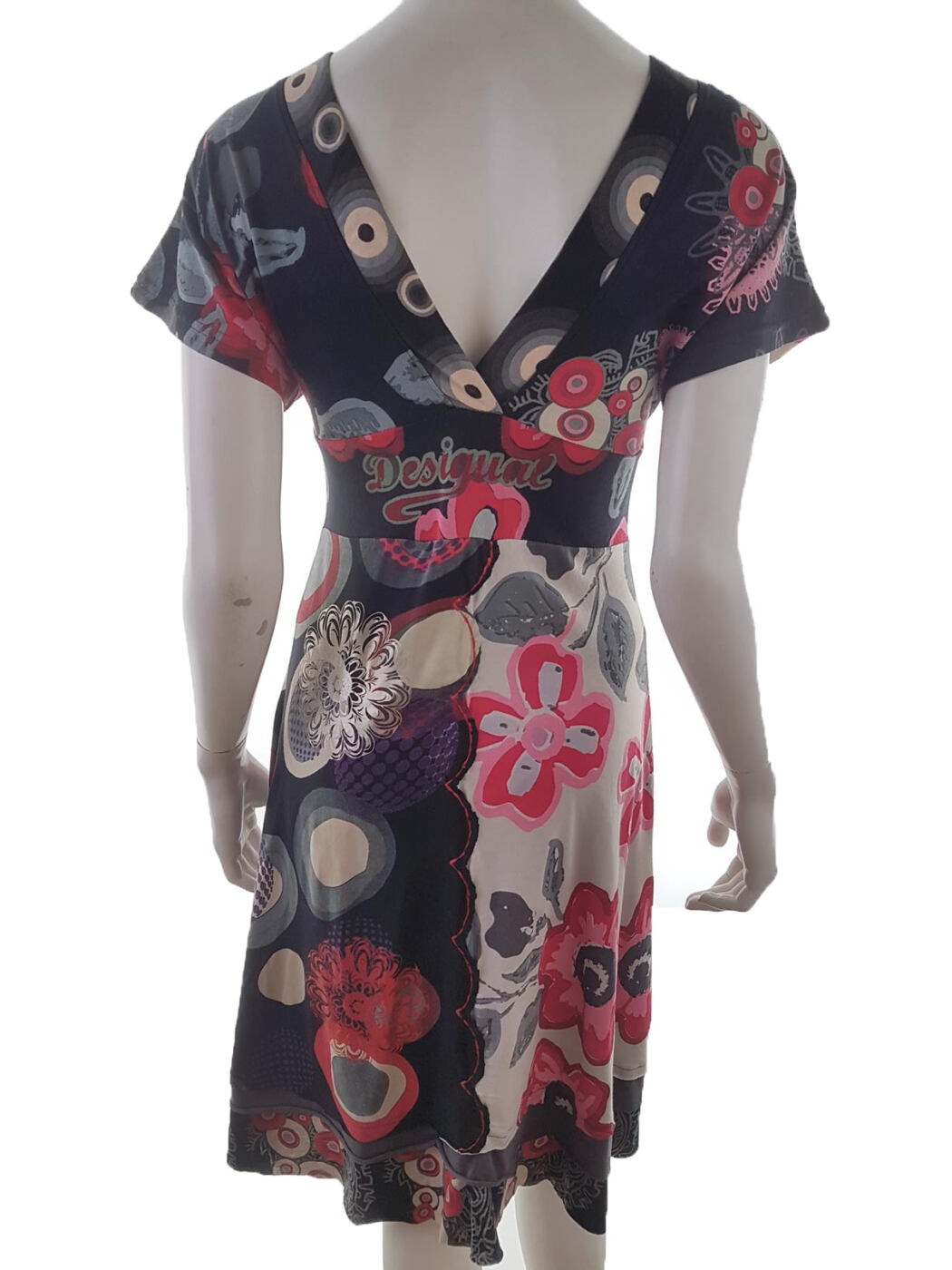 DESIGUAL Rozmiar XS Kolor Czarny W serek Sukienka Sheath Krótki rękaw Midi Materiał Bawełna 100%