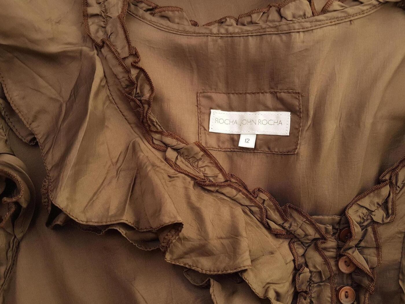 Rocha. John Rocha Rozmiar 40(12) Kolor Brązowy W serek Sukienka Sheath Krótki rękaw Midi Rocha. John Rocha Rozmiar 40(12) Kolor Brązowy W serek Sukienka Sheath Krótki rękaw Midi