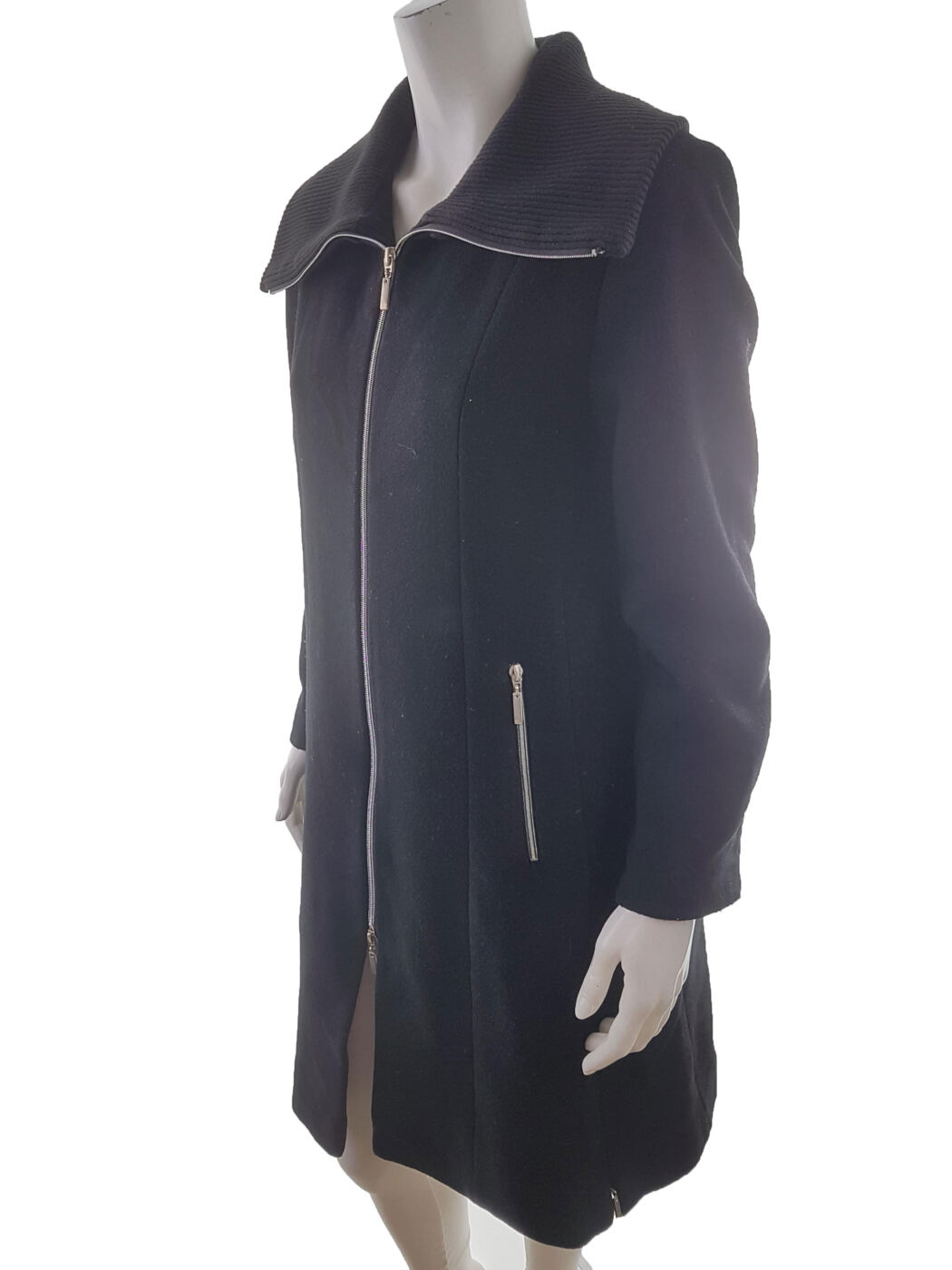 Concept Knitwear Rozmiar 38 Kolor Czarny Płaszcz Długi rękaw Materiał Dziewicza Wełna