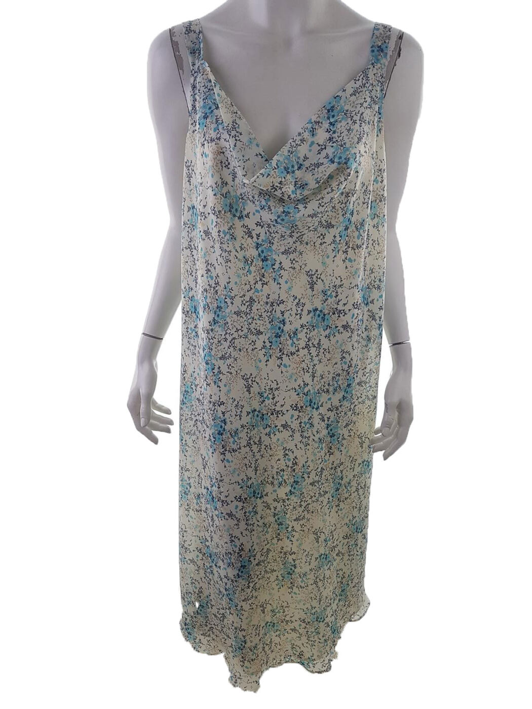 Vintage Rozmiar XXL/XXXL Kolor Kremowy Drapowany dekolt Sukienka Maxi Bezrękawnik Długa