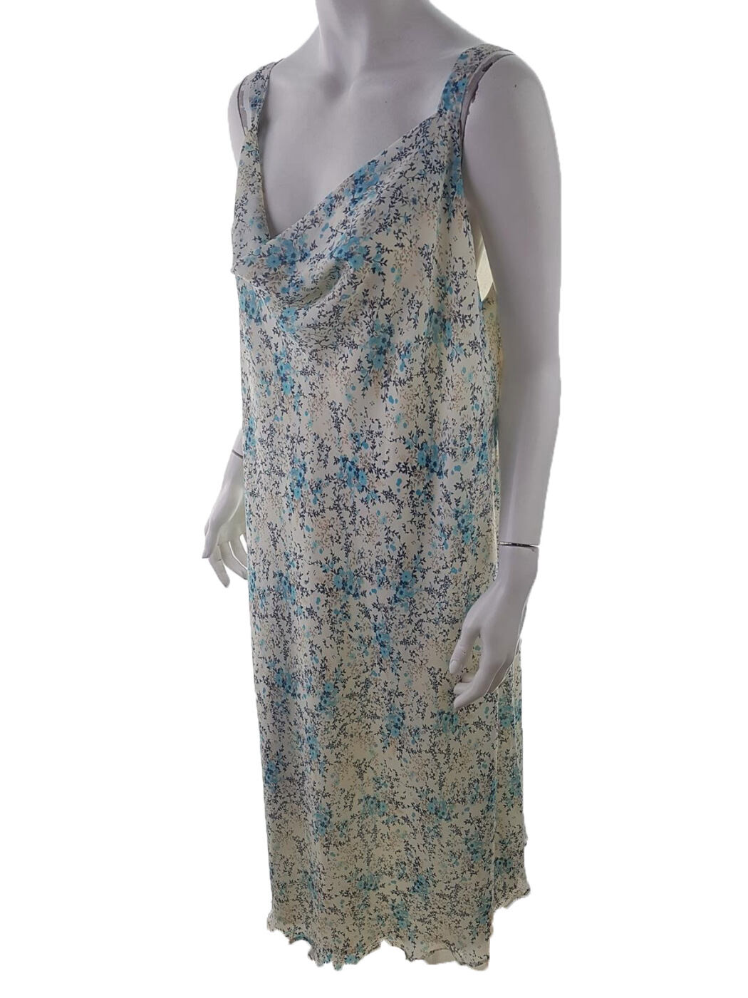 Vintage Rozmiar XXL/XXXL Kolor Kremowy Drapowany dekolt Sukienka Maxi Bezrękawnik Długa Vintage Rozmiar XXL/XXXL Kolor Kremowy Drapowany dekolt Sukienka Maxi Bezrękawnik Długa