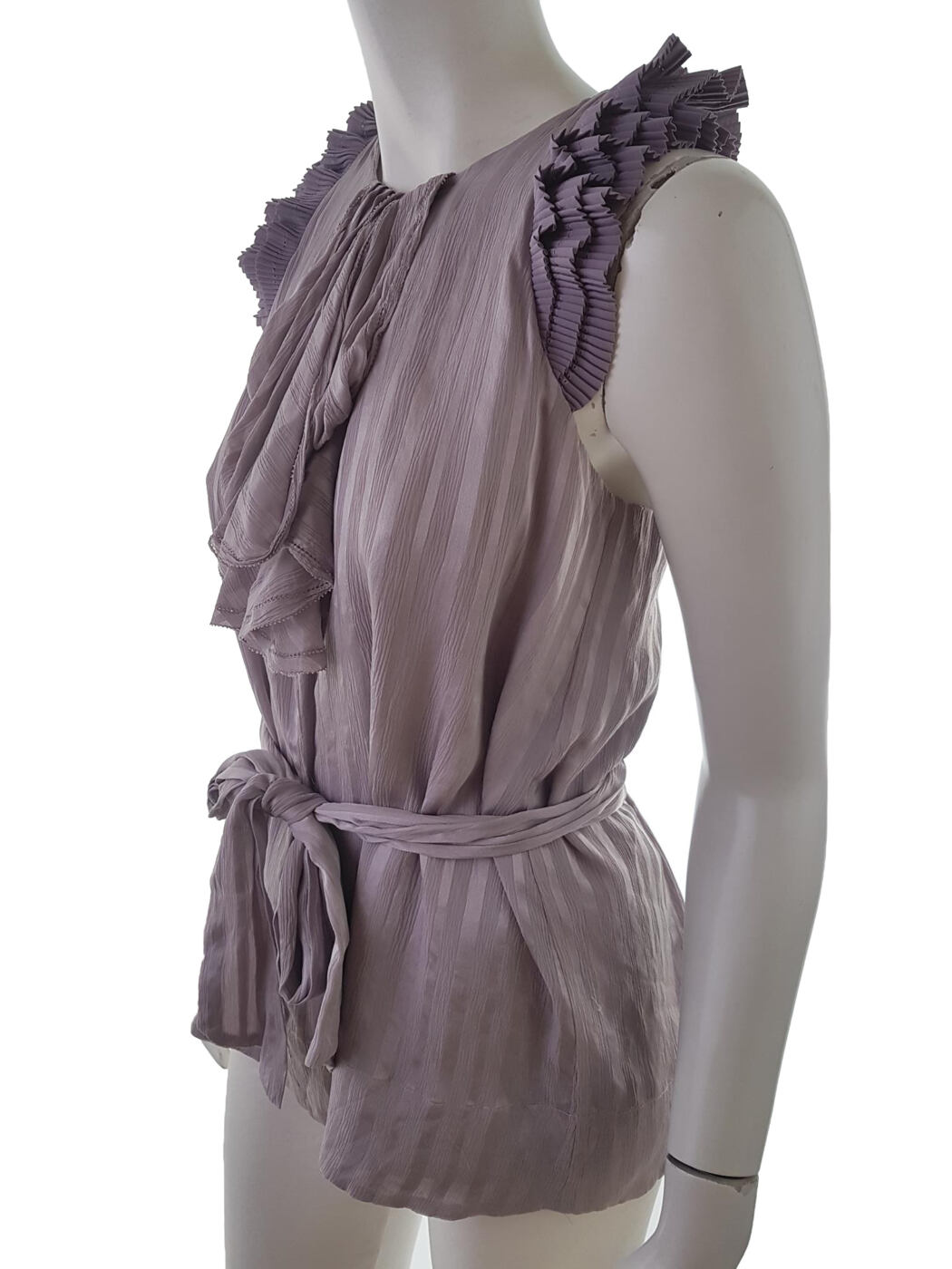 BCBG MAXAZRIA Rozmiar XS Kolor Fioletowy Pasy Okrągły dekolt Sukienka Mini Bezrękawnik Krótka Materiał Jedwab BCBG MAXAZRIA Rozmiar XS Kolor Fioletowy Pasy Okrągły dekolt Sukienka Mini Bezrękawnik Krótka Materiał Jedwab