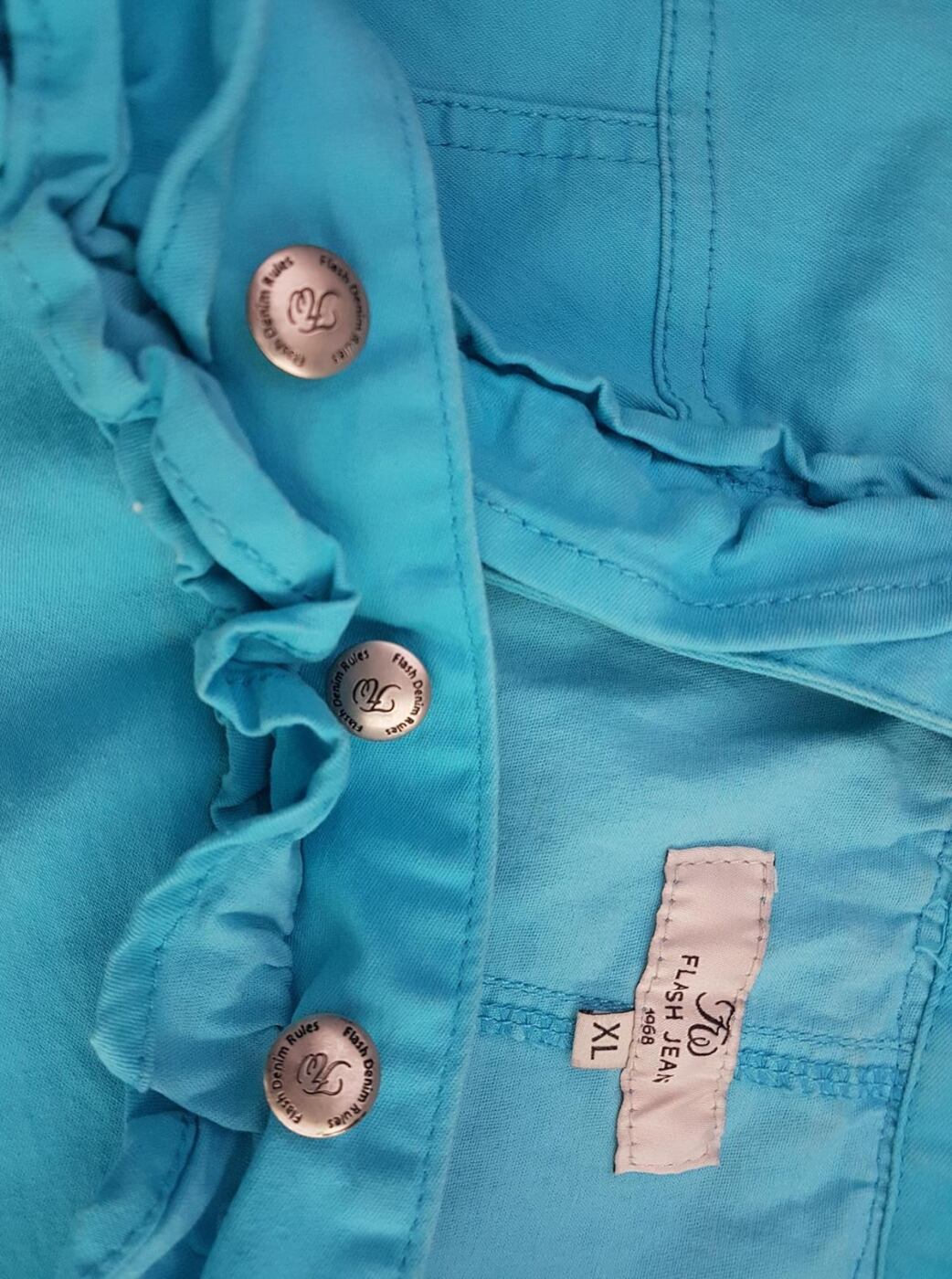 Flash Jeans Rozmiar XL Kolor Niebieski W serek Żakiet z zapięciem Krótki rękaw Materiał Bawełna