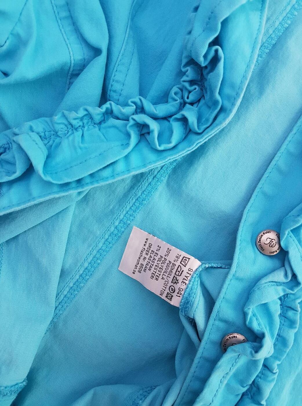 Flash Jeans Rozmiar XL Kolor Niebieski W serek Żakiet z zapięciem Krótki rękaw Materiał Bawełna