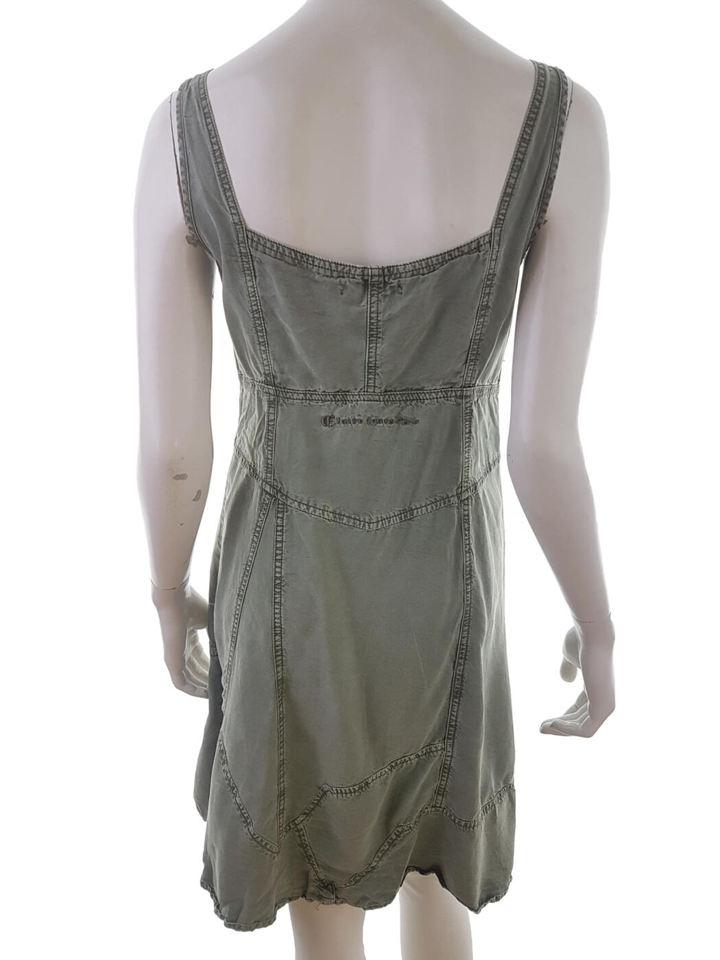 CLAIRE DK Rozmiar 38 Kolor Khaki Odkryte Ramiona Sukienka A-Line Bezrękawnik Midi CLAIRE DK Rozmiar 38 Kolor Khaki Odkryte Ramiona Sukienka A-Line Bezrękawnik Midi