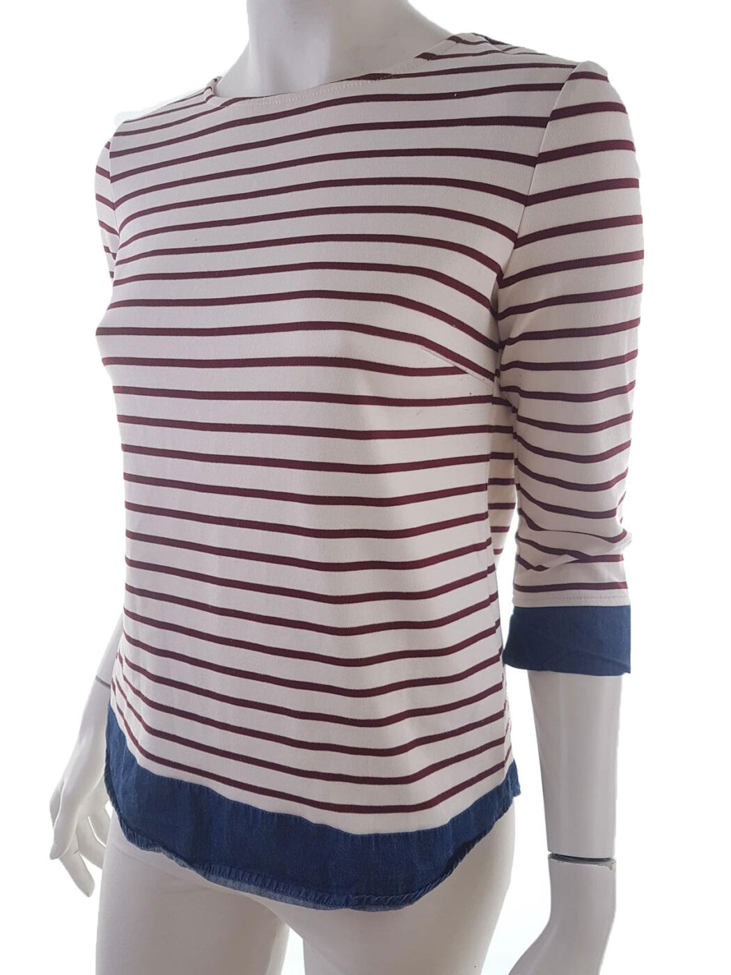 20190828_102230.jpg Vila Rozmiar S Kolor Kremowy Pasy Crew Neck Bluzka Rękaw 3/4