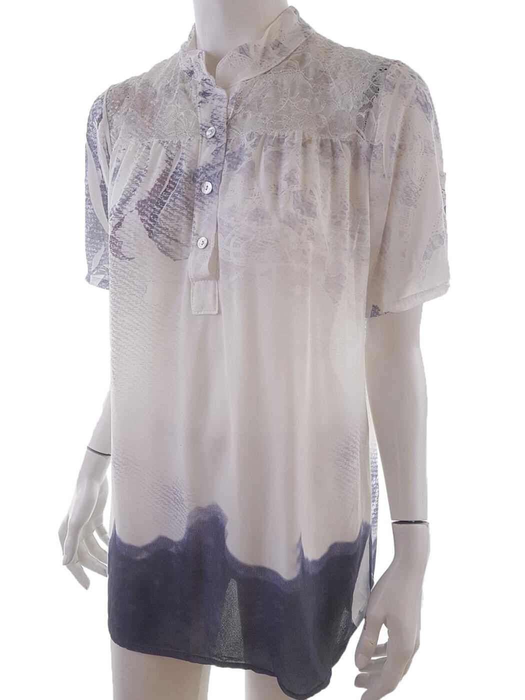 Made in Italy Rozmiar 44 Kolor Biały Kołnierz Tunika Popover Bluzka Krótki rękaw Made in Italy Rozmiar 44 Kolor Biały Kołnierz Tunika Popover Bluzka Krótki rękaw