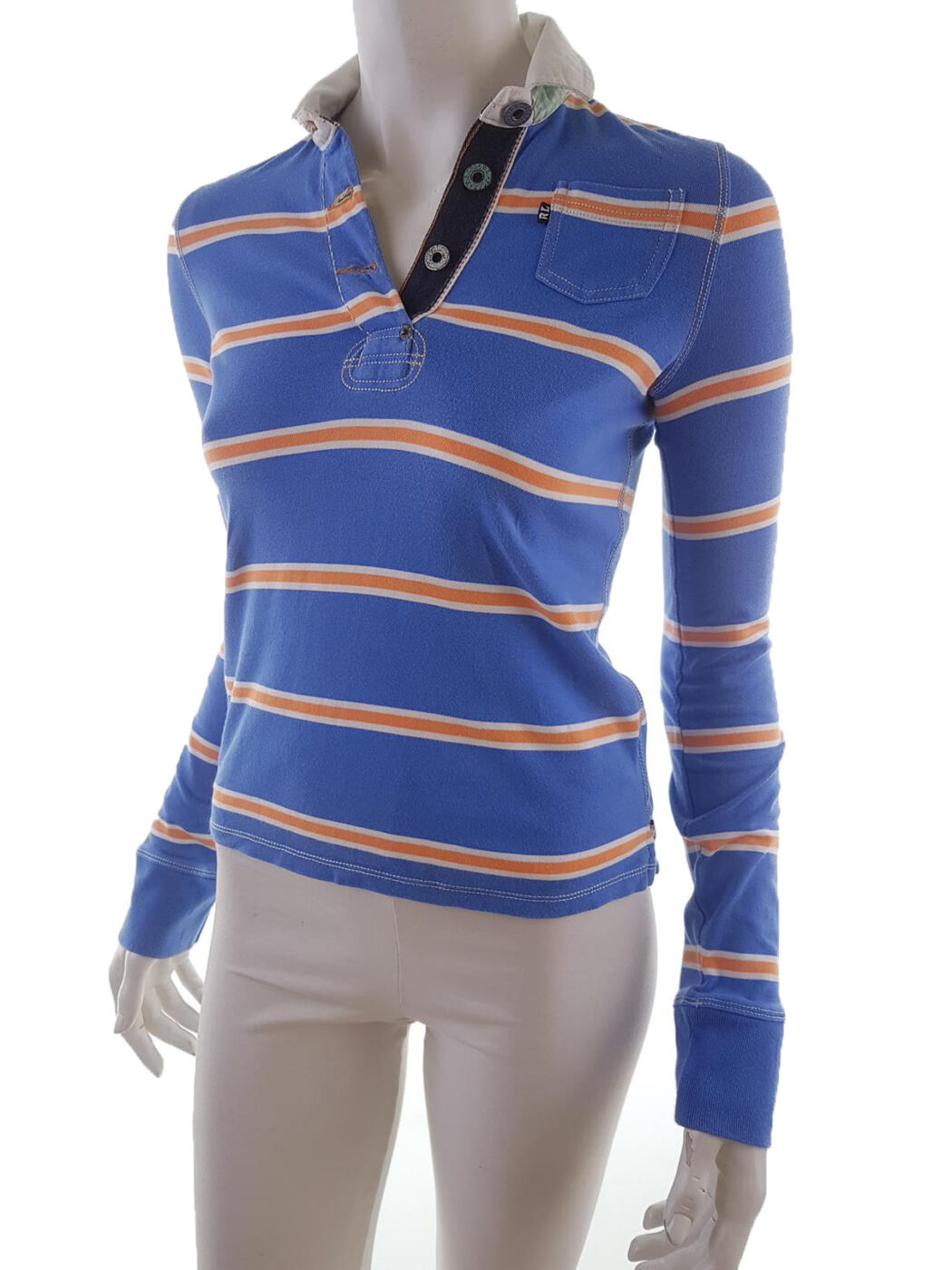 20190828_151826.jpg Ralph Lauren Polo Jeans Company Rozmiar S Kolor Niebieski Pasy Kołnierz Koszulka Polo Długi rękaw Materiał Bawełna 100%