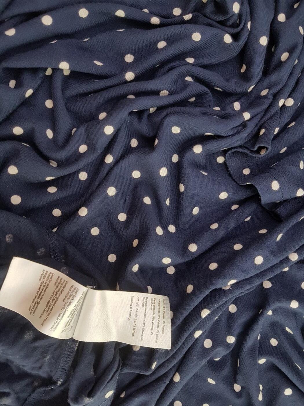 Joules Rozmiar XL Kolor Granatowy Grochy Okrągły dekolt Sukienka Prostokątna Rękaw 3/4 Midi Materiał Wiskoza Joules Rozmiar XL Kolor Granatowy Grochy Okrągły dekolt Sukienka Prostokątna Rękaw 3/4 Midi Materiał Wiskoza