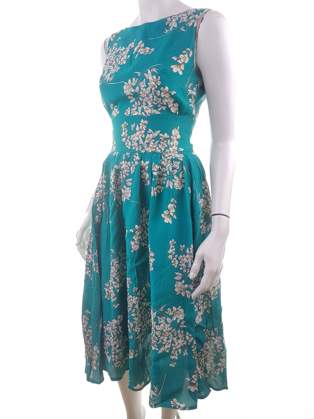 Lady Vintage Rozmiar 38 Kolor Zielony W łódkę Sukienka Letnia Bezrękawnik Midi Lady Vintage Rozmiar 38 Kolor Zielony W łódkę Sukienka Letnia Bezrękawnik Midi