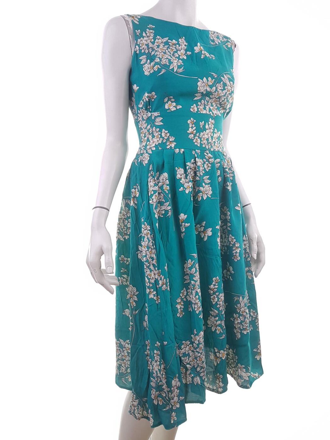 Lady Vintage Rozmiar 38 Kolor Zielony W łódkę Sukienka Letnia Bezrękawnik Midi Lady Vintage Rozmiar 38 Kolor Zielony W łódkę Sukienka Letnia Bezrękawnik Midi