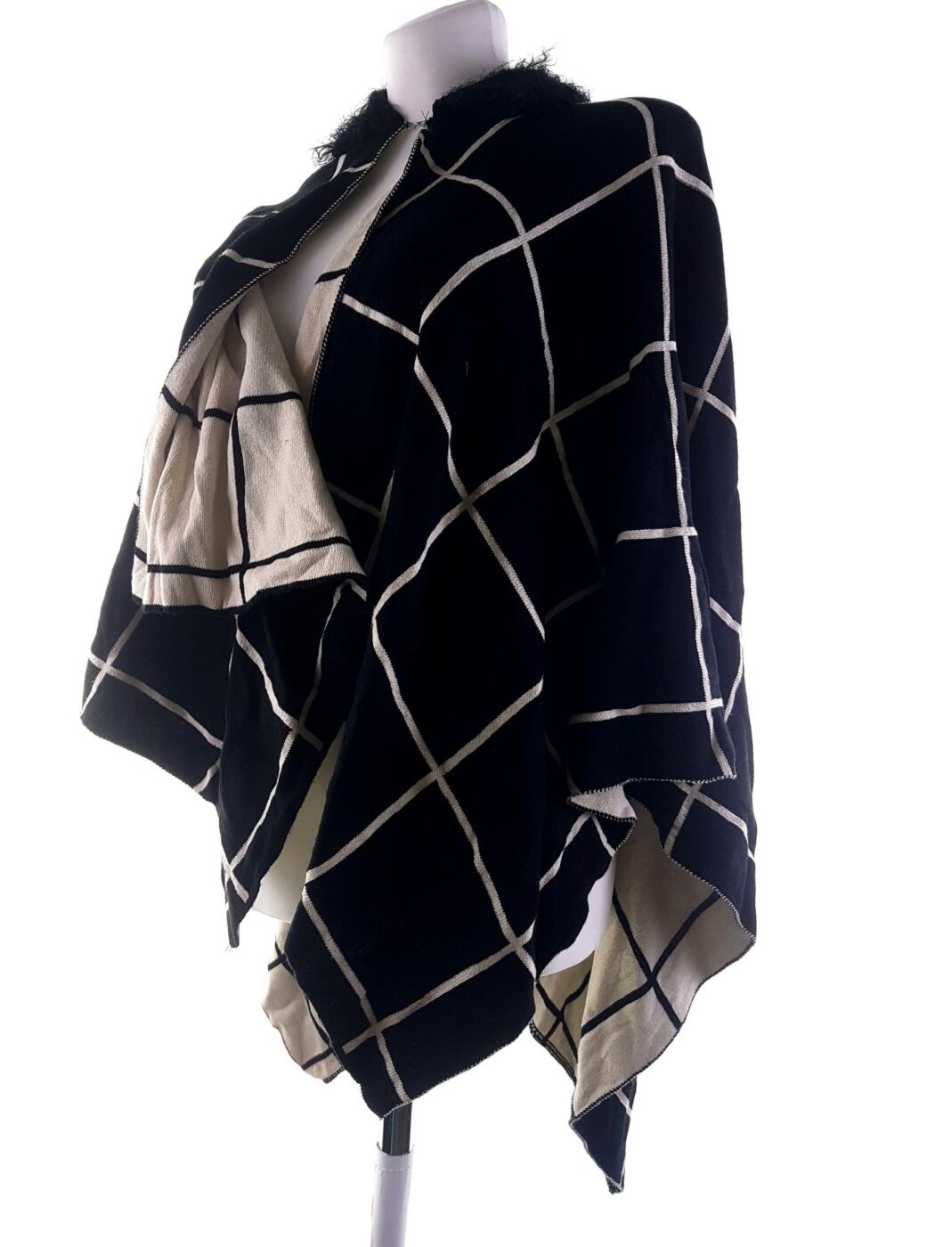 River island Rozmiar M/L Kolor Czarny Krata W serek Peleryna Kardigan Rękaw 3/4 Materiał Bawełna Cienka dzianina