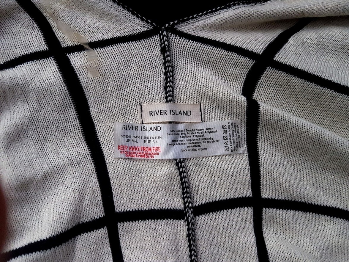 River island Rozmiar M/L Kolor Czarny Krata W serek Peleryna Kardigan Rękaw 3/4 Materiał Bawełna Cienka dzianina