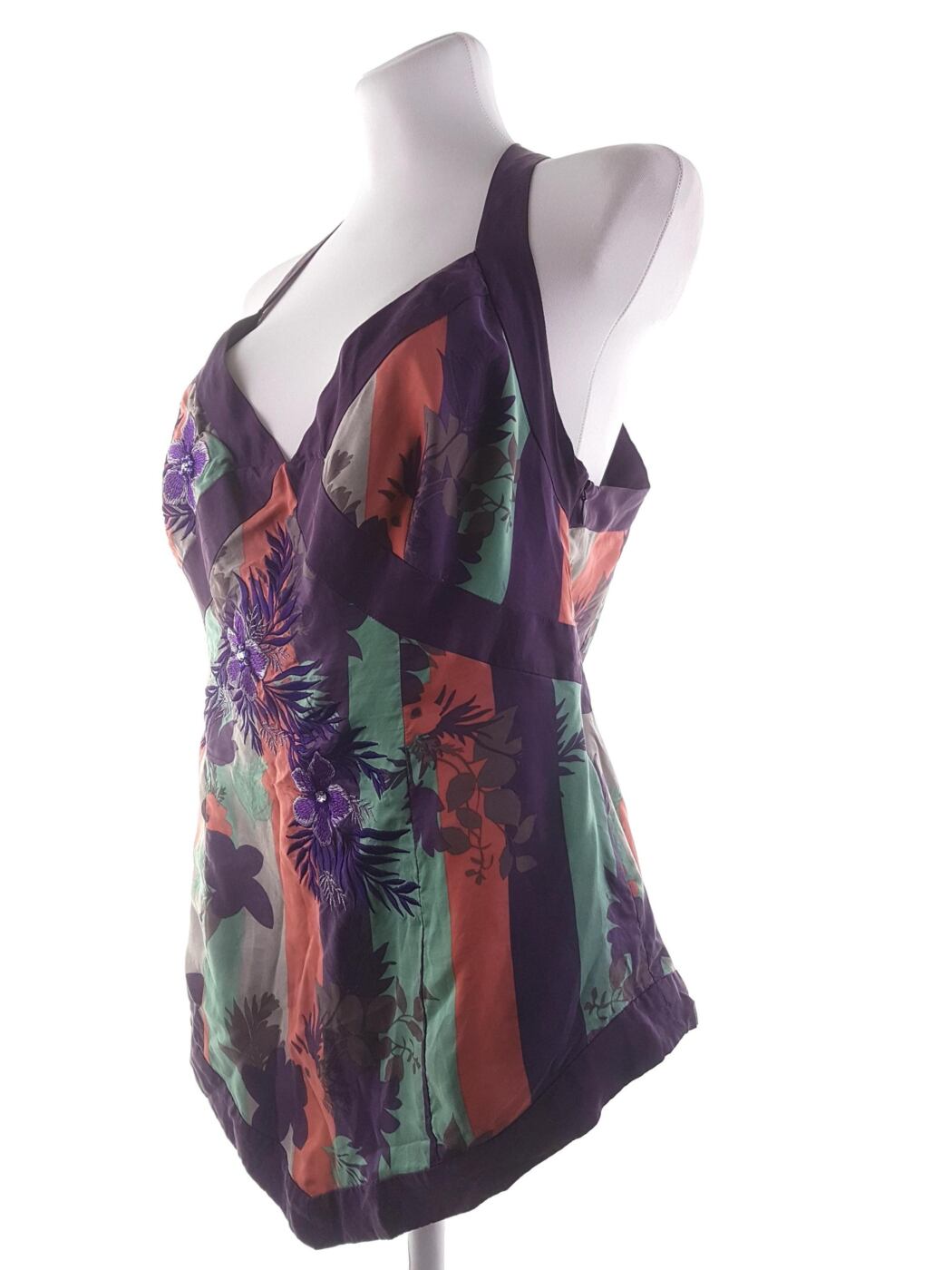 20200201_153451.jpg KAREN MILLEN Rozmiar 14 (42) Kolor Fioletowy W serek Bluzka Bezrękawnik Materiał Jedwab 100%