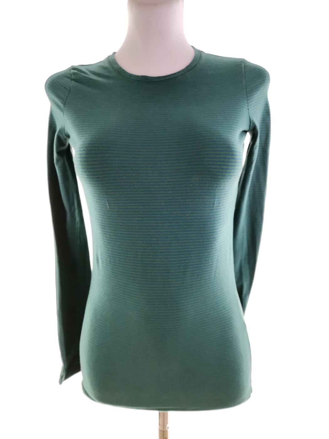 Vintage Rozmiar XS/S Kolor Zielony Pasy Crew Neck Bluzka Długi rękaw