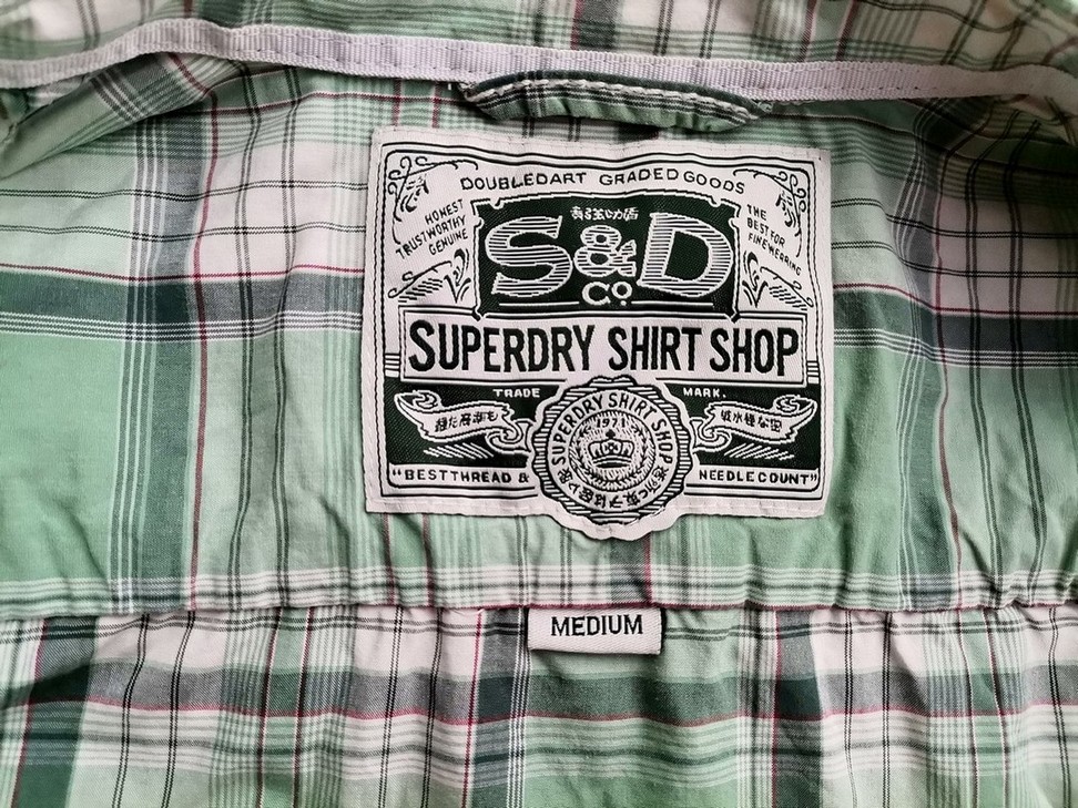 Superdry Rozmiar M Kolor Zielony Krata Kołnierz Tunika Zapinana Bluzka Długi rękaw Materiał Bawełna 100% Superdry Rozmiar M Kolor Zielony Krata Kołnierz Tunika Zapinana Bluzka Długi rękaw Materiał Bawełna 100%