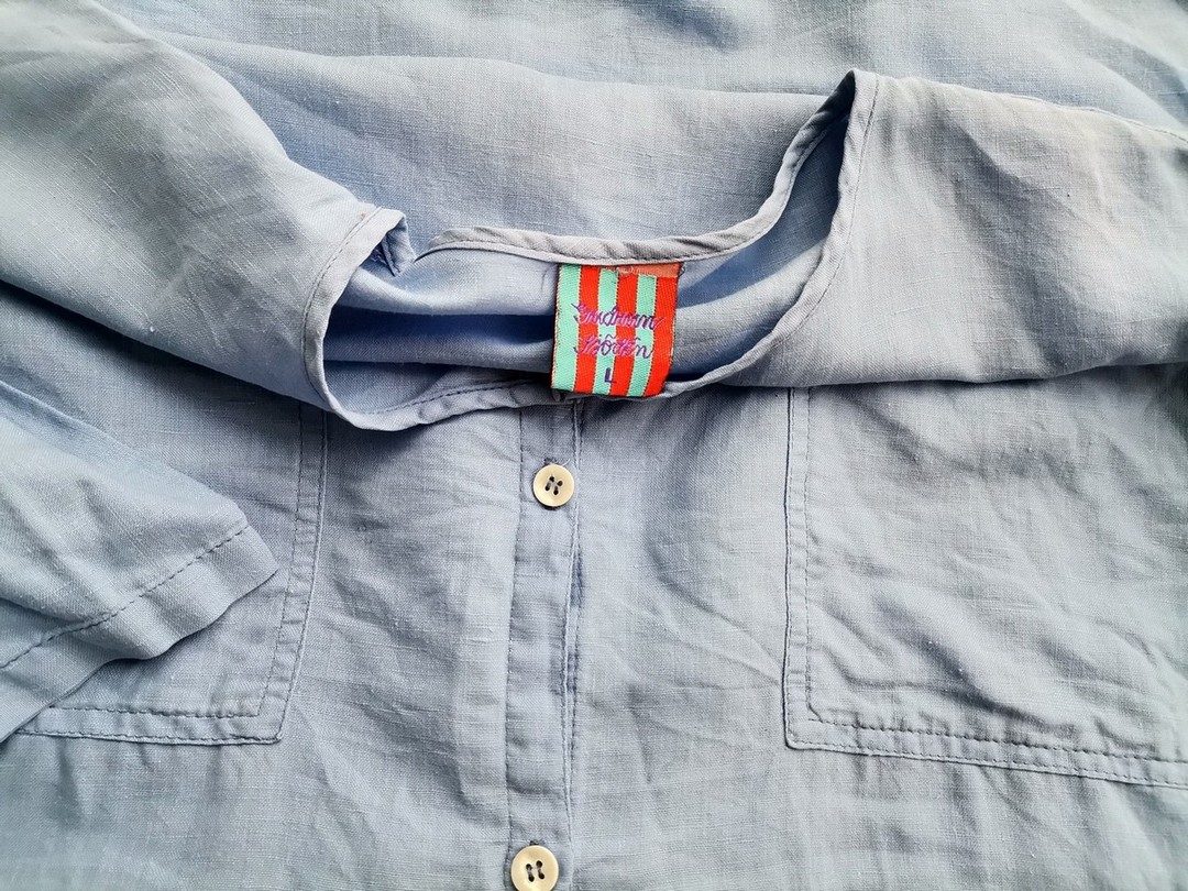 Gudrun Sjödén Rozmiar L Kolor Niebieski Crew Neck Tunika Zapinana Bluzka Rękaw 3/4 Materiał Len Gudrun Sjödén Rozmiar L Kolor Niebieski Crew Neck Tunika Zapinana Bluzka Rękaw 3/4 Materiał Len