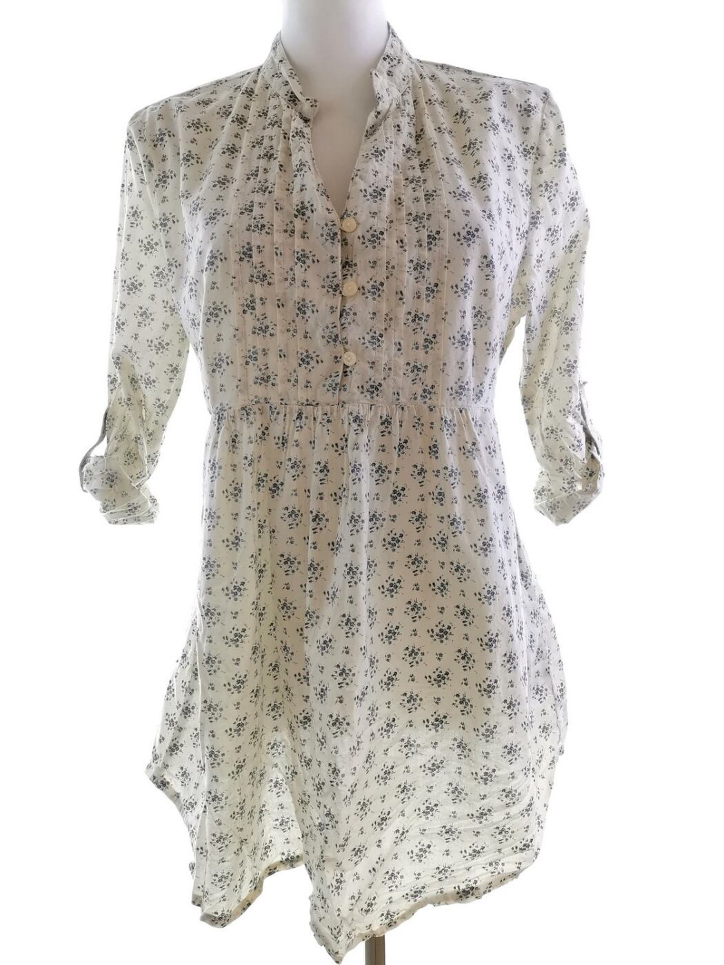 Vintage Rozmiar M/L Kolor Kremowy Split Crew Neck Tunika Popover Bluzka Rękaw 3/4